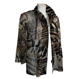 DAMEE INC. sheer mesh jacket, boxy, abstract zebra black, brown & cream. L